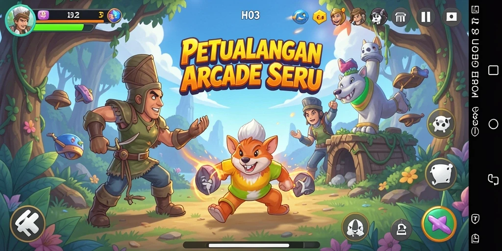 Menampilkan gameplay Arcade penuh aksi dan tantangan.