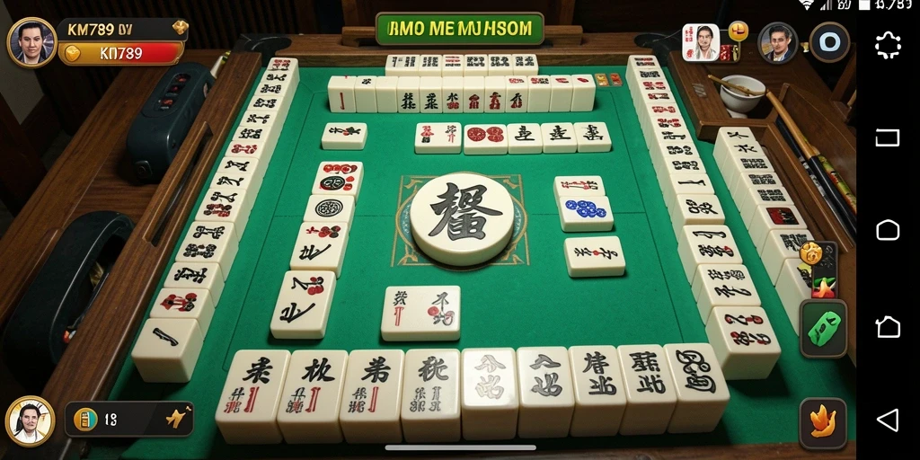 Tampilan gameplay seru <strong>KM789</strong> dengan ubin Mahjong yang berwarna-warni.