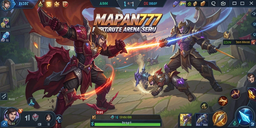 Tangkapan layar utama MAPAN777 menampilkan aksi pertarungan seru dalam arena MOBA.