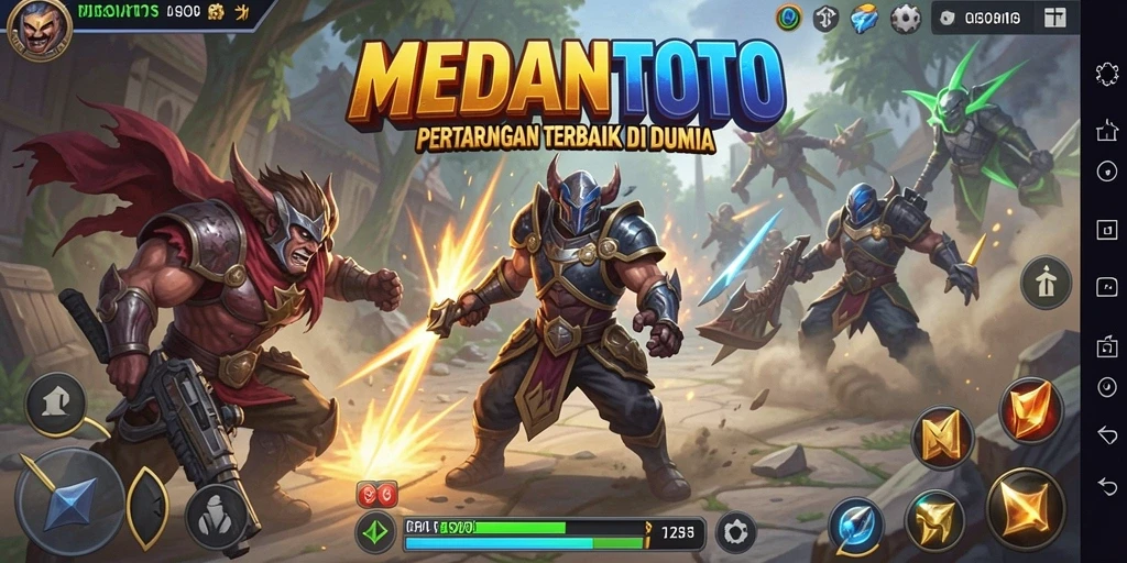 Screenshot gameplay MEDANTOTO menampilkan pertarungan seru antara karakter petarung.
