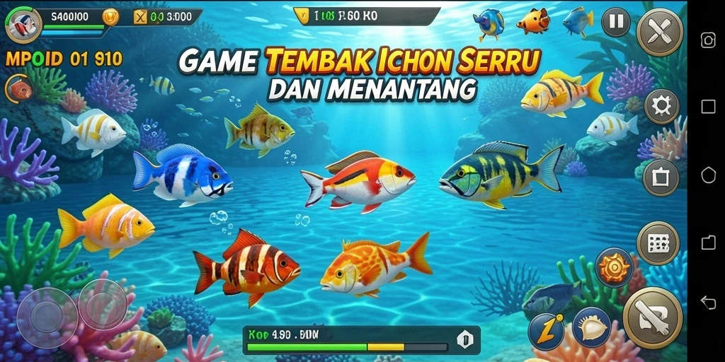 Tampilan gameplay MPOID dengan aksi menembak ikan yang seru.