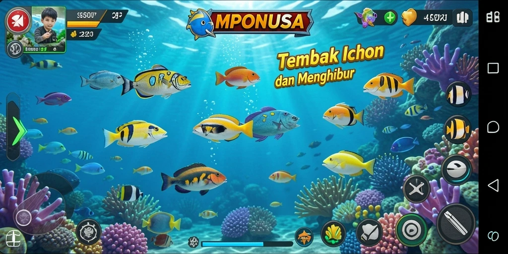 Tampilan dari gameplay MPONUSA menembak ikan yang penuh aksi.